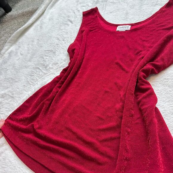 Vintage Chico's Tank Top \ 90s Textured Red Tank Top with Gold Glitter - Picture 3 of 7